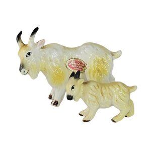 Vintage Bone China Shiken Japan Mountain Goat Mom With Baby Figurine
